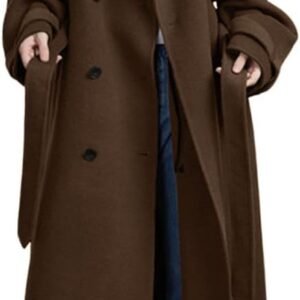 Belted Double-Breasted Notch Lapel Midi Wool Coat