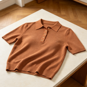 Polo Collar Short Sleeve Knit Top