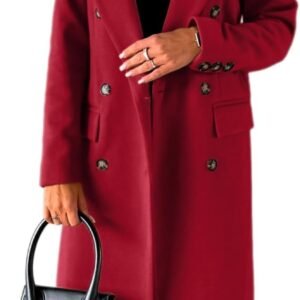 Long Double-Breasted Wool Trench Coat