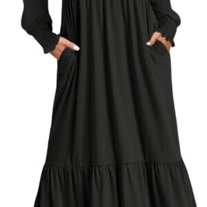 Crewneck Pleated Tiered Swing Midi Dress with Pockets