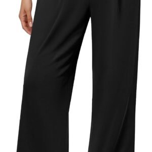 Wide Leg Dress Pants for Women, Pull on Elastic Stretchy Work Pants High Waisted Casual Slacks with Pockets