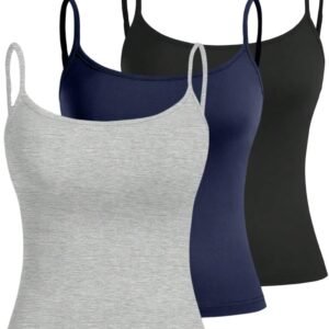 Women's Sleeveless Crop Camisole 3 Packs Spaghetti Strap Tank Tops Slim Fit Cami Shirts