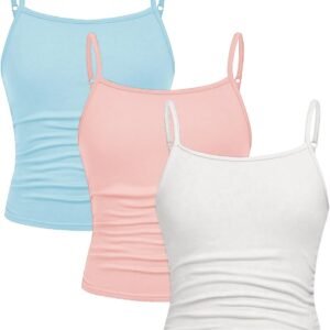 Girl's Tank Tops 3 Packs Cute Ruched Spaghetti Strap Camisole Slim Fit Undershirts