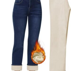 Straight Leg High Waist Fleece Lined Denim Pants