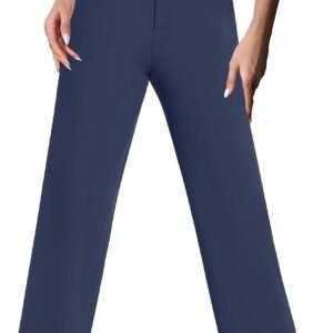 Womens Wide Leg Dress Pants High Waist Stretch Slacks Work Pants with Pockets Business Casual Office Trousers