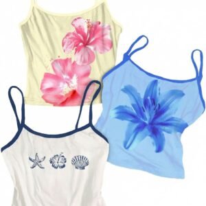 Women's Cute Summer Floral Tops 3 Packs Spaghetti Strap Tight Tank Tops Beach Crop Camisole