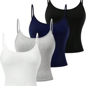 Girl's 4 Piece Cami Tops Spaghetti Strap Slim Fitted Summer Top Solid Camisole