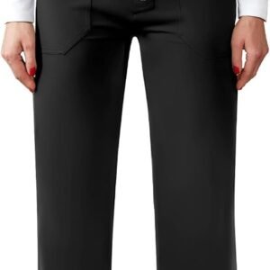 Womens Casual High Waist Straight Leg Pants Stretchy Button Business Dress Work Pocket Trousers