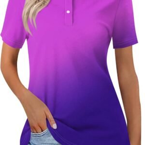 V Neck Button Down Short Sleeve Casual Polo Tee