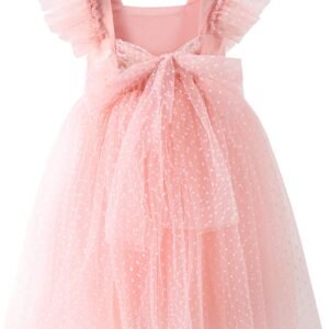 Toddler Girls Vintage Party Dress Ruffled Sleeve A-Line Tulle Flower Girl Dresses for Wedding,Birthday