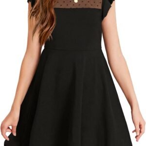 Girls Dress Summer Ruffle Sleeve Mesh A Line Casual Party Dresses with Pockets