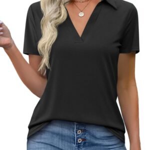 V Neck Short Sleeve Dressy Casual Polo Top