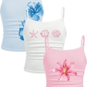 Girl's 3 Packs Cheetah Leopard Floral Tank Top Spaghetti Strap Fitted Summer Cute Camisole Tops