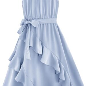 Girls Dresses Tween Halter Tie Back Tiered Ruffle A-Line Flowy Dress Summer Sleeveless Sundress Size 5-14 Years