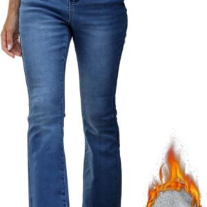 High Waist Stretchy Fleece Lined Flare Denim Pants