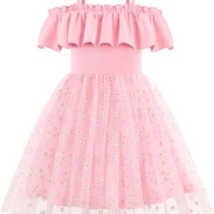 Toddler Girl Tulle Dress Girls Sequin Summer Dresses Off Shoulder Flutter Formal Birthday Party Princess Dress