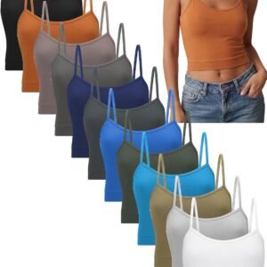 12 Pack Women's Crop Tank Top Camisole Spaghetti Strap Sleeveless Crop Top for Women
