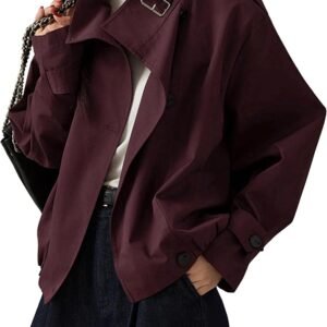 Jackets for Women Trendy Vintage Trench Coat Turtleneck Crop Jackets with Pockets