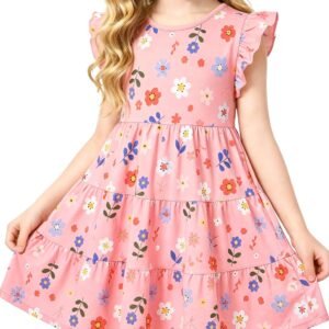 Girls' Casual Dress,Soft Cotton Kids Short Sleeve,Breathable A-Line Teen Sundress Size 2T 3T 4T 5 6 7 8 9 10 12 13