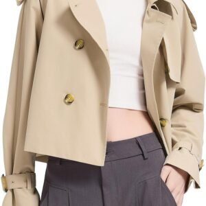 Cropped Trench Jackets Women's Lightweight Spring Jacket Double Breasted Short Trench Coat Trendy Outfit