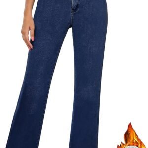 Fleece Lined High Waisted Straight Leg Jeans