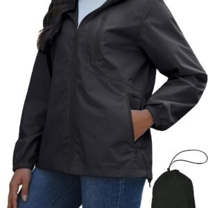 Lightweight Rain Jacket Women Packable Wind Breaker Light Rain Jacket Women Waterproof Travel Raincoat S-XXL