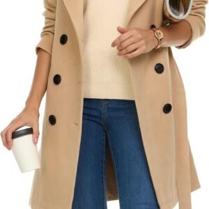 Double-Breasted Long Faux Wool Trench Coat