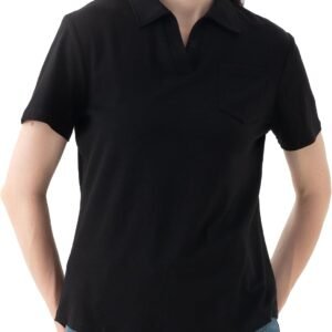 V-Neck Ruffle Collared Loose Casual Polo with Pocket