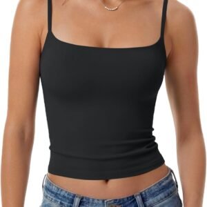 Tank Tops for Women Square Neck Spaghetti Strap Double Lined Y2K Going Out Camisole Top