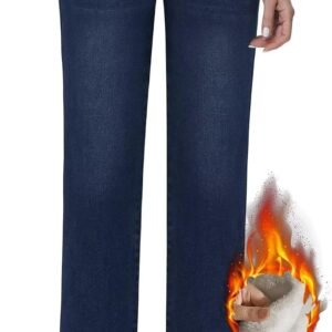 Straight Leg Fleece Lined High Waist Winter Jeans