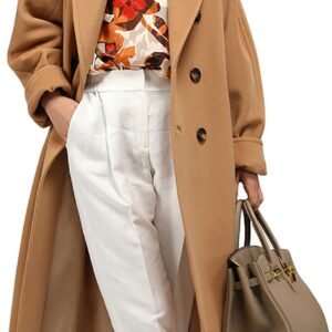 Camel Notched Collar Double-Breasted Wool Peacoat