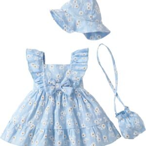 Newborn Infant Baby Girl Dresses Summer Outfits Boho Casual Sundress Gifts Toddler Clothes for Girl with Hat and Bag