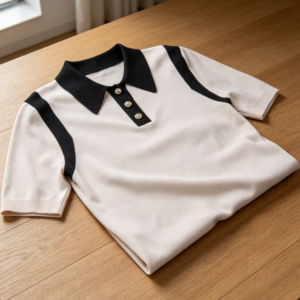 Crew Neck Johnny Collar Short Sleeve Sweater